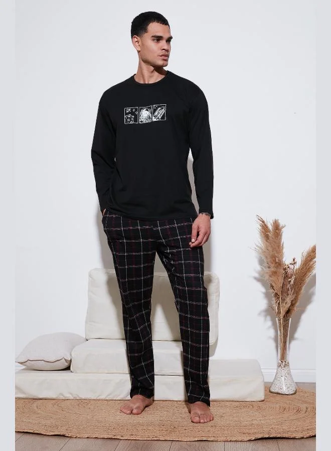 Buratti Plaid Cotton Regular Fit High Waist Crew Neck Pajama Set for Men PAJAMA SET 6574000