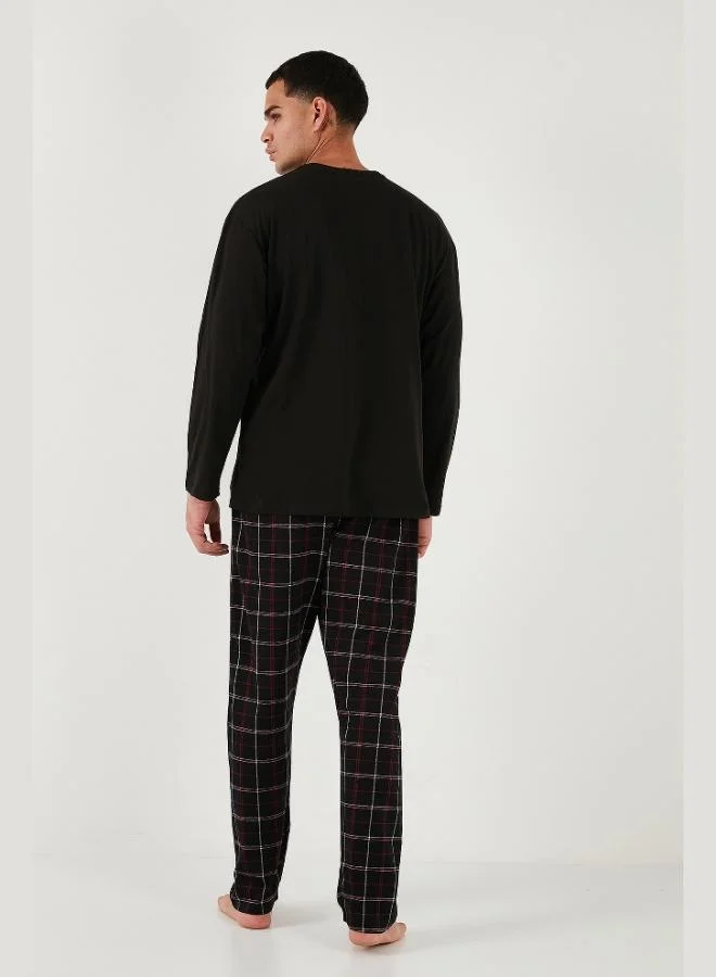 Buratti  Buratti Plaid Cotton Regular Fit High Waist Crew Neck Pajama Set for Men PAJAMA SET 6574000 for Men | Best Price UAE