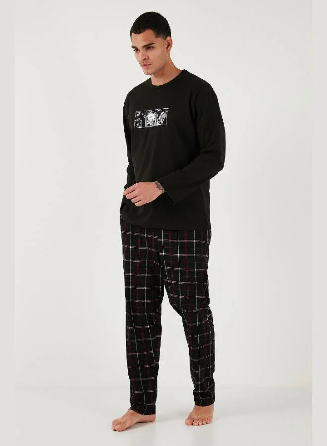 Buratti  Buratti Plaid Cotton Regular Fit High Waist Crew Neck Pajama Set for Men PAJAMA SET 6574000 for Men | Best Price UAE