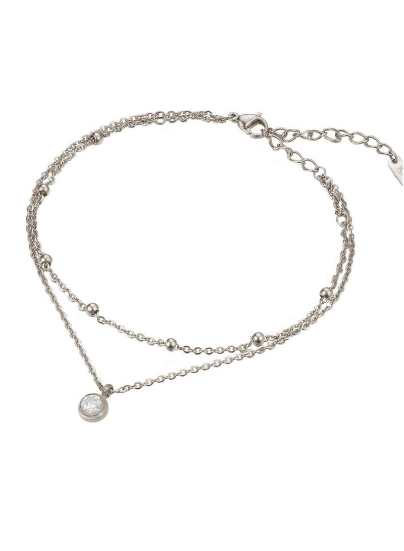 Alissa Women’s Silver Stainless Steel Anklet with Beads – Adjustable, Tarnish-Free Durable Foot Jewelry for Daily & Party Wear - Image 1