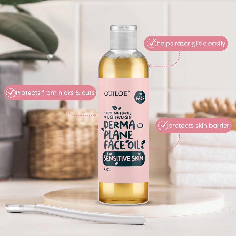 Ouiloe Dermaplane Oil for Sensitive Skin - Hydrating Face Shaving Oil for Women - Safe for Acne Prone Skin - Non Comedogenic, Fragrance Free, Natural, Hypoallergenic for Pre & Post Dermaplaning 2oz by Ouiloe - Image 3