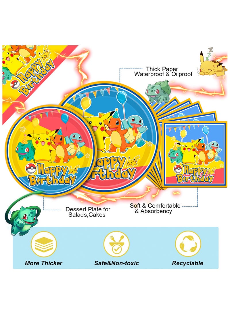 FRUITFUL PARTY - Pikachu Birthday Party Decorations for 10 Guests, Pokemon Disposable Tableware set Included Pikachu Party Banner Balloons Tablecloth Plates Cups Napkins Cake Toppers ect Pokemon Themed Birthday Party Supplies - Image 1