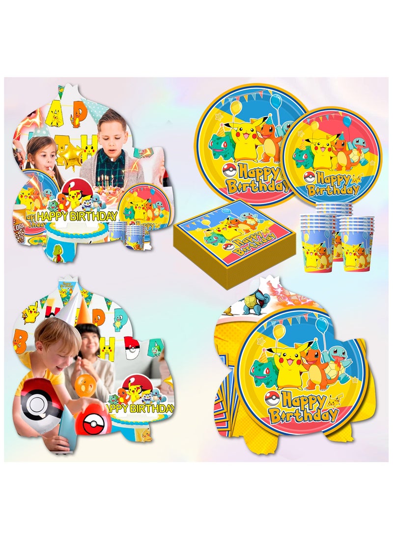 FRUITFUL PARTY - Pikachu Birthday Party Decorations for 10 Guests, Pokemon Disposable Tableware set Included Pikachu Party Banner Balloons Tablecloth Plates Cups Napkins Cake Toppers ect Pokemon Themed Birthday Party Supplies - Image 1