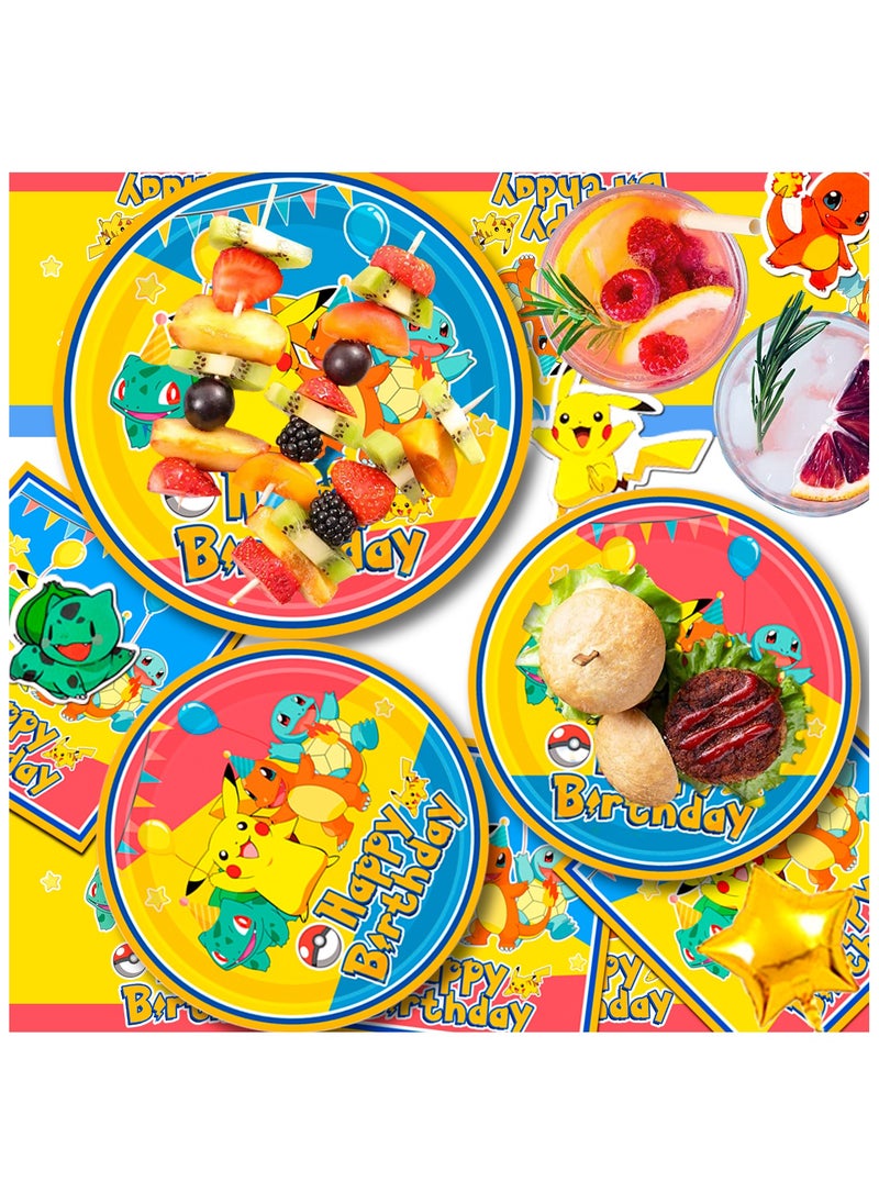 FRUITFUL PARTY - Pikachu Birthday Party Decorations for 10 Guests, Pokemon Disposable Tableware set Included Pikachu Party Banner Balloons Tablecloth Plates Cups Napkins Cake Toppers ect Pokemon Themed Birthday Party Supplies - Image 1
