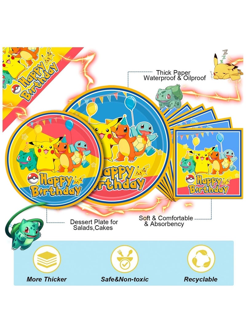 FRUITFUL PARTY Pikachu Birthday Party Decorations for 10 Guests, 136pcs Pokemon Disposable Tableware set Included Pikachu Party Banner Balloons Tablecloth Plates Cups Napkins Cake Toppers ect Pokemon Themed Birthday Party Supplies - Image 5