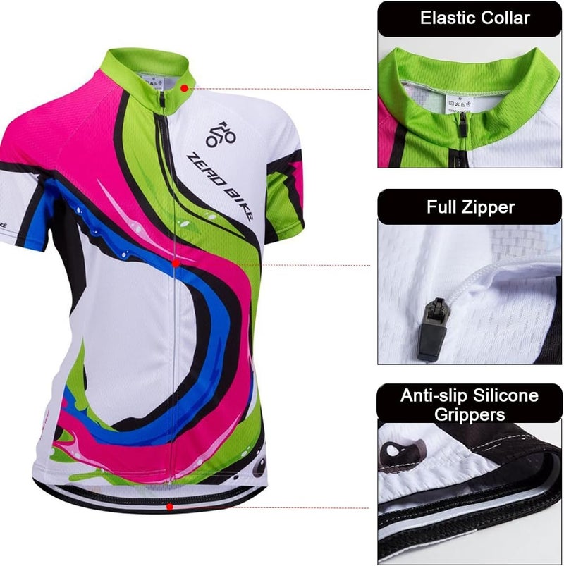 ZEROBIKE Women's Short Sleeve Cycling Jersey Jacket Cycling Shirt Quick Dry Breathable Mountain Clothing Bike Top - Image 3