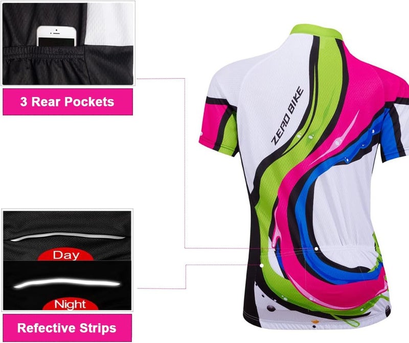 ZEROBIKE Women's Short Sleeve Cycling Jersey Jacket Cycling Shirt Quick Dry Breathable Mountain Clothing Bike Top - Image 4
