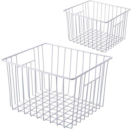 SANNO Freezer Baskets Pantry Wire Storage Basket Bins Refrigerator Organizer Baskets Food Storage Bin with Handles for Cabinets Pantry Closets Bedrooms  Set of 2