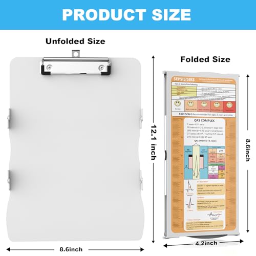 Cooperwin Clipboards Nursing Clipboard Trifold Foldable, 3 Layers Aluminum Nurse Clipboards with Nursing Edition Cheat Sheets Folding Pocket Size for Students, Nurses and Doctors (Light G) - Image 2