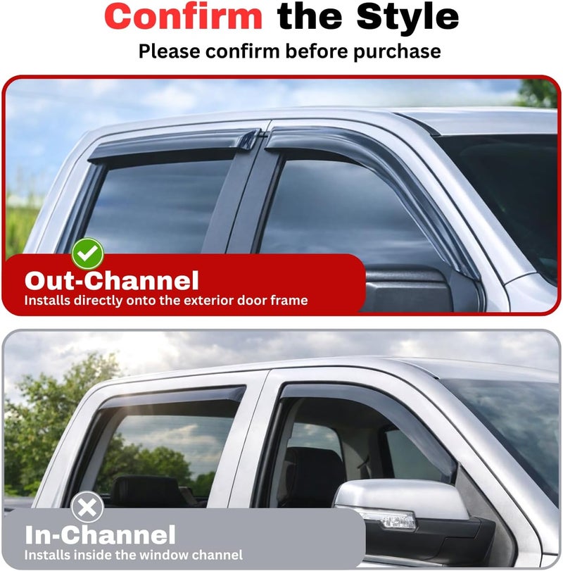 KPY Window Visor for 2019-2024 GMC Sierra & Chevrolet Silverado Crew Cab - 4PC Rain Guards - Image 4