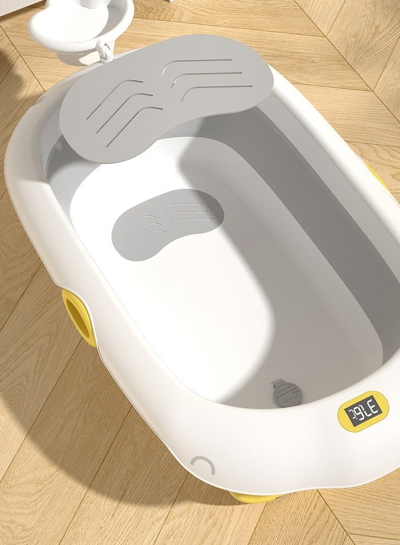 Foldable Baby Bathtub With Cushion & Water Thermometer And Drain Hole, Portable Durable Foldable Baby Bath Tub For Newborn Infants 0-36 Months - Image 5