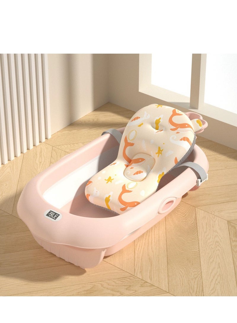 Foldable Baby Bathtub With Cushion & Water Thermometer And Drain Hole, Portable Durable Foldable Baby Bath Tub For Newborn Infants 0-36 Months - Image 1