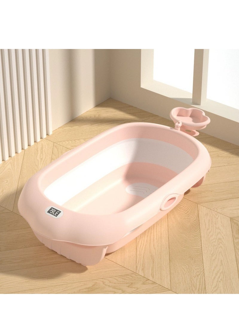 Foldable Baby Bathtub With Cushion & Water Thermometer And Drain Hole, Portable Durable Foldable Baby Bath Tub For Newborn Infants 0-36 Months - Image 2