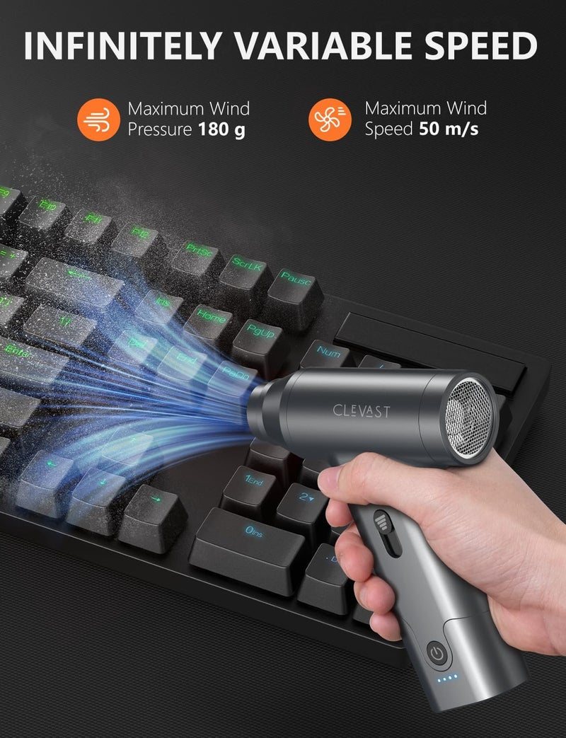 CLEVAST Small apartment fit CLEVAST Electric Air Duster - Stepless Speed, Cordless Compressed Air Blower, 130000 RPM, Rechargeable Cleaning Kit for PC, Keyboard, Car and Electronics Bulk storage easy optimized build - Image 3