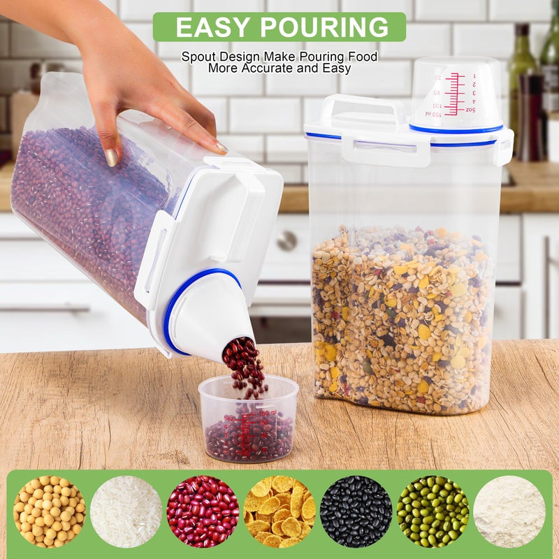 HNNJCK 2 Pcs Set Rice Dispenser Storage Containers, 10 Lbs Small Rice Bucket with Measuring Cup & Pour Spout, Kitchen Plastic Airtight Container for Cereal, Grain, Flour, Sugar, Oatmeal, Dry Pet Dog Food - Image 3