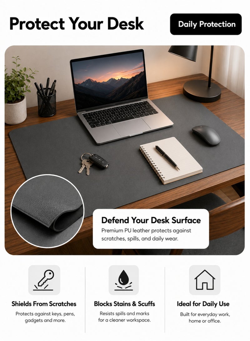 PU Leather Desk Mat 90x40cm, Large Office Desk Pad, Waterproof Non-Slip Mouse Pad, Laptop Desk Protector, Writing Mat for Home Office, Dark Grey - Image 3