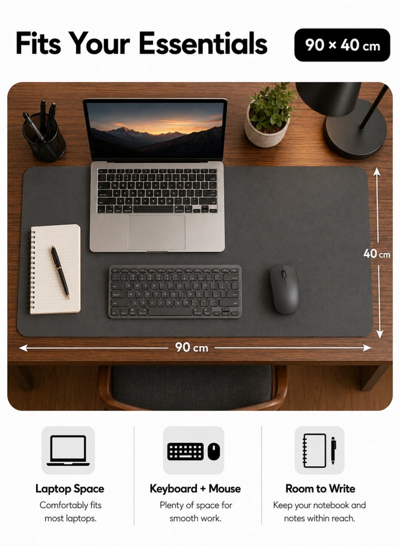 PU Leather Desk Mat 90x40cm, Large Office Desk Pad, Waterproof Non-Slip Mouse Pad, Laptop Desk Protector, Writing Mat for Home Office, Dark Grey - Image 5