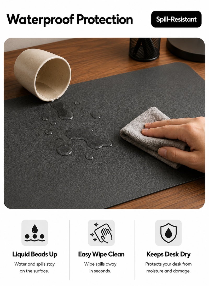 PU Leather Desk Mat 90x40cm, Large Office Desk Pad, Waterproof Non-Slip Mouse Pad, Laptop Desk Protector, Writing Mat for Home Office, Dark Grey - Image 2