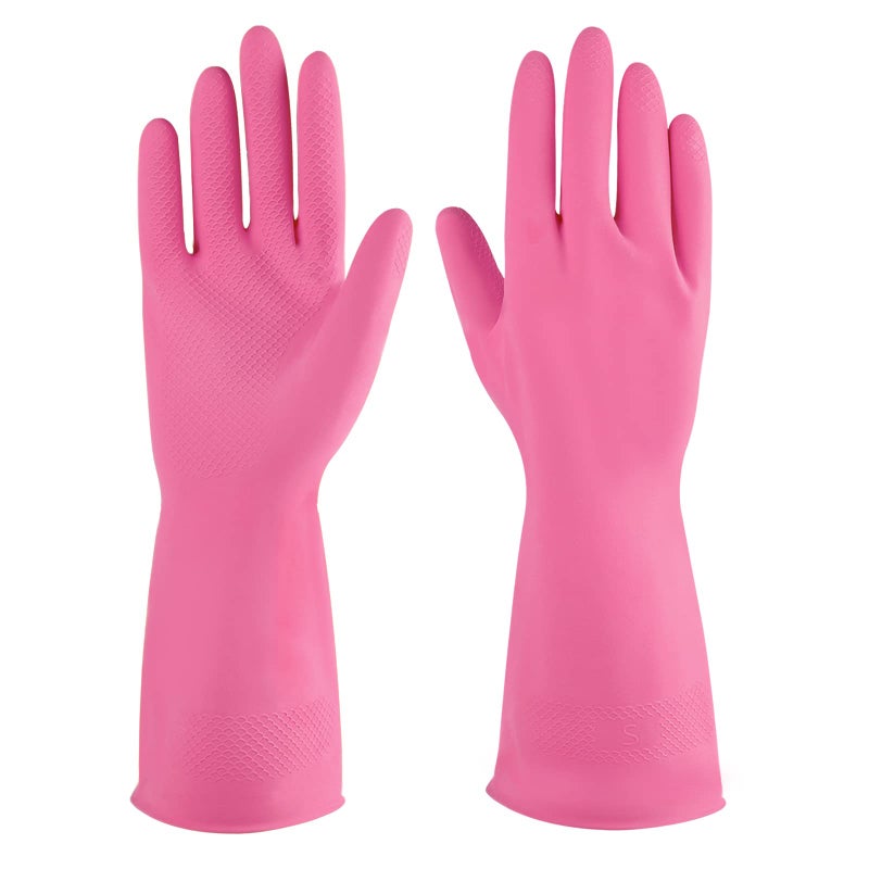 IUCGE Rubber cleaning gloves pink 3 Pairs for Household,Reuseable dishwashing gloves for Kitchen.(3,Small) - Image 1