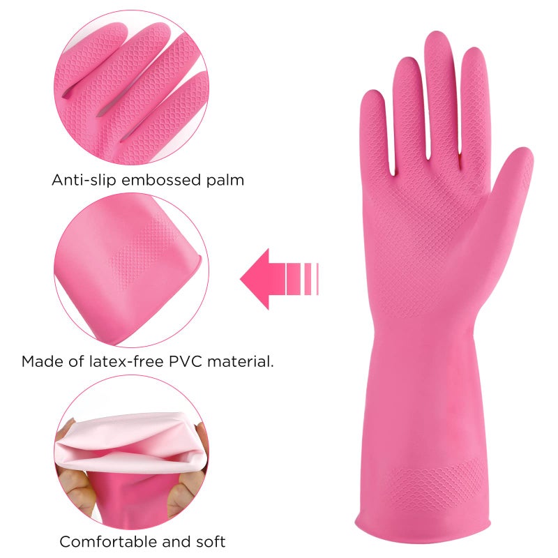 IUCGE Rubber cleaning gloves pink 3 Pairs for Household,Reuseable dishwashing gloves for Kitchen.(3,Small) - Image 3