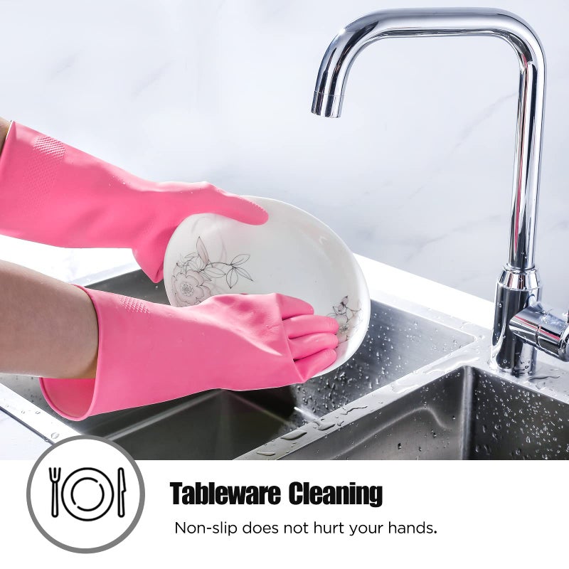 IUCGE Rubber cleaning gloves pink 3 Pairs for Household,Reuseable dishwashing gloves for Kitchen.(3,Small) - Image 4