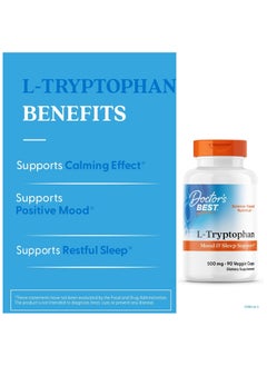 Doctor's Best L-Tryptophan , Helps Sleep, Healthy Mood & Behavior, Non-GMO, Vegan, Gluten & Soy Free, Veggie Caps, Promotes Normal, Healthy Restful Sleep, 90 Count  - Image 4
