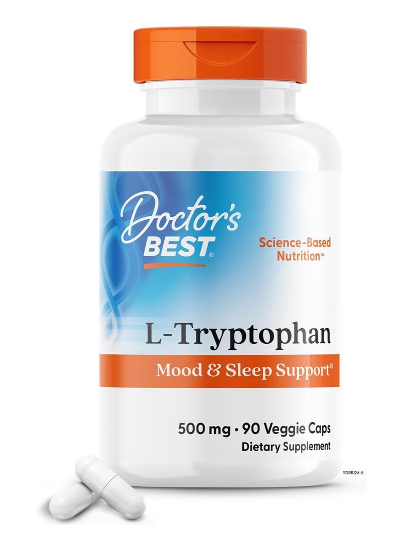 Doctor's Best L-Tryptophan , Helps Sleep, Healthy Mood & Behavior, Non-GMO, Vegan, Gluten & Soy Free, Veggie Caps, Promotes Normal, Healthy Restful Sleep, 90 Count - Image 1