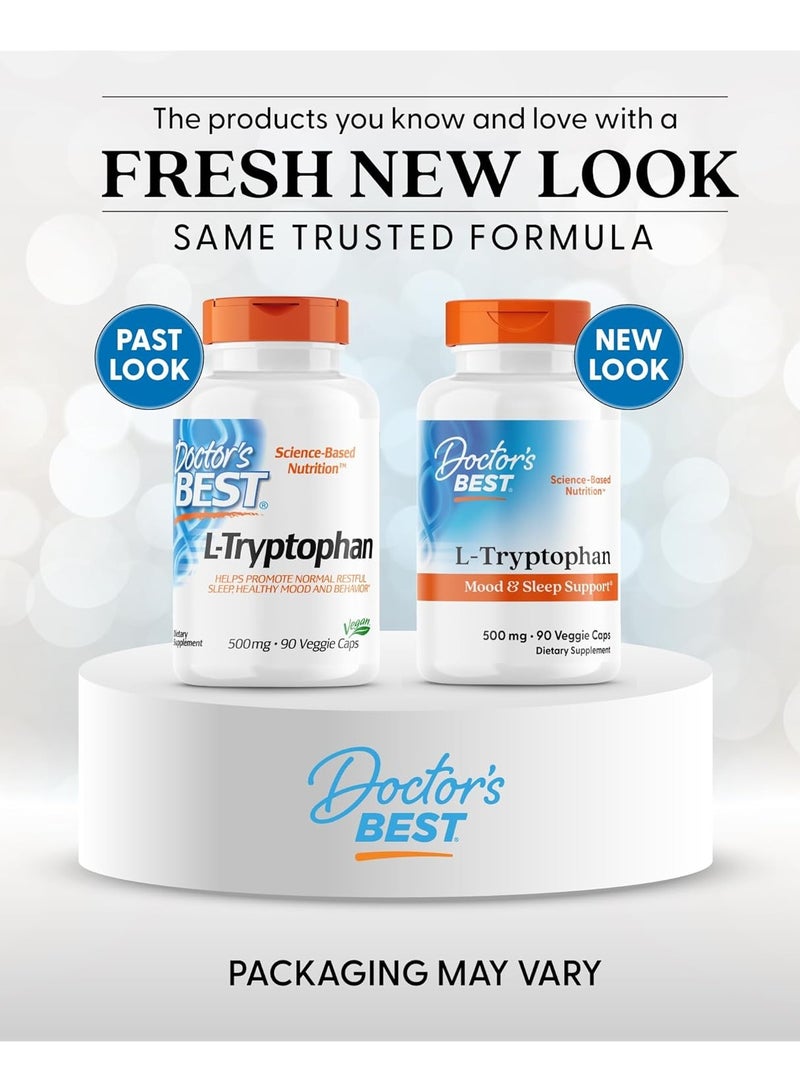 Doctor's Best L-Tryptophan , Helps Sleep, Healthy Mood & Behavior, Non-GMO, Vegan, Gluten & Soy Free, Veggie Caps, Promotes Normal, Healthy Restful Sleep, 90 Count - Image 3