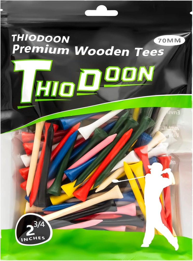 THIODOON Golf Tees Professional Natural Wood Golf Tees Pack of 100, Golfing Tees Multiple Colors Size 3-1/4 inch, 2-3/4 inch or 2-1/8 inch, Tall Golf Tees Bulk Reduce Side Spin and Friction - Image 1
