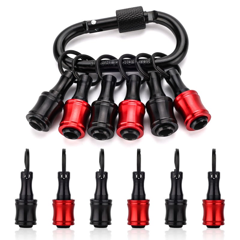 katerk 6pcs RedBlack Bit Holder with Carabiner Socket for Mens Gift 14 inch Hex Shank Aluminum Alloy Screwdriver Bit Holders Quick Release Easy Change Impact Driver Drill Bit Keychain Extension