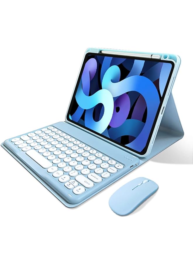erorex Keyboard Case Mouse For iPad Air 11 Inch M2 iPad Air 5Th 4Th Generation 10.9" iPad Pro 11 4Th 3Rd 2Nd 1St Generationround Keys Detachable Keyboard (Blue)  - Image 1