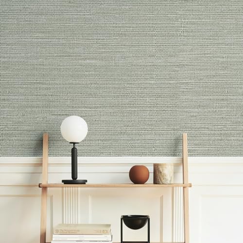 Simon&Siff Green Textured Grasscloth Peel and Stick Wallpaper 17.7"x394" Neutral Faux Grassweave Waterproof Self Adhesive Removable Wallpaper Mural for Home Decor Bedroom Kitchen Cabinet - Image 1