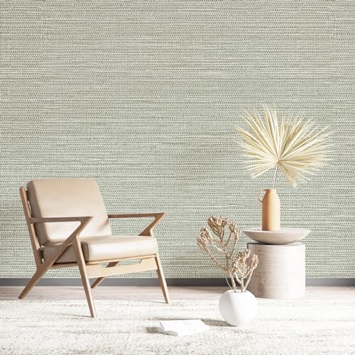 Simon&Siff Green Textured Grasscloth Peel and Stick Wallpaper 17.7"x394" Neutral Faux Grassweave Waterproof Self Adhesive Removable Wallpaper Mural for Home Decor Bedroom Kitchen Cabinet - Image 2