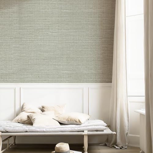 Simon&Siff Green Textured Grasscloth Peel and Stick Wallpaper 17.7"x394" Neutral Faux Grassweave Waterproof Self Adhesive Removable Wallpaper Mural for Home Decor Bedroom Kitchen Cabinet - Image 3