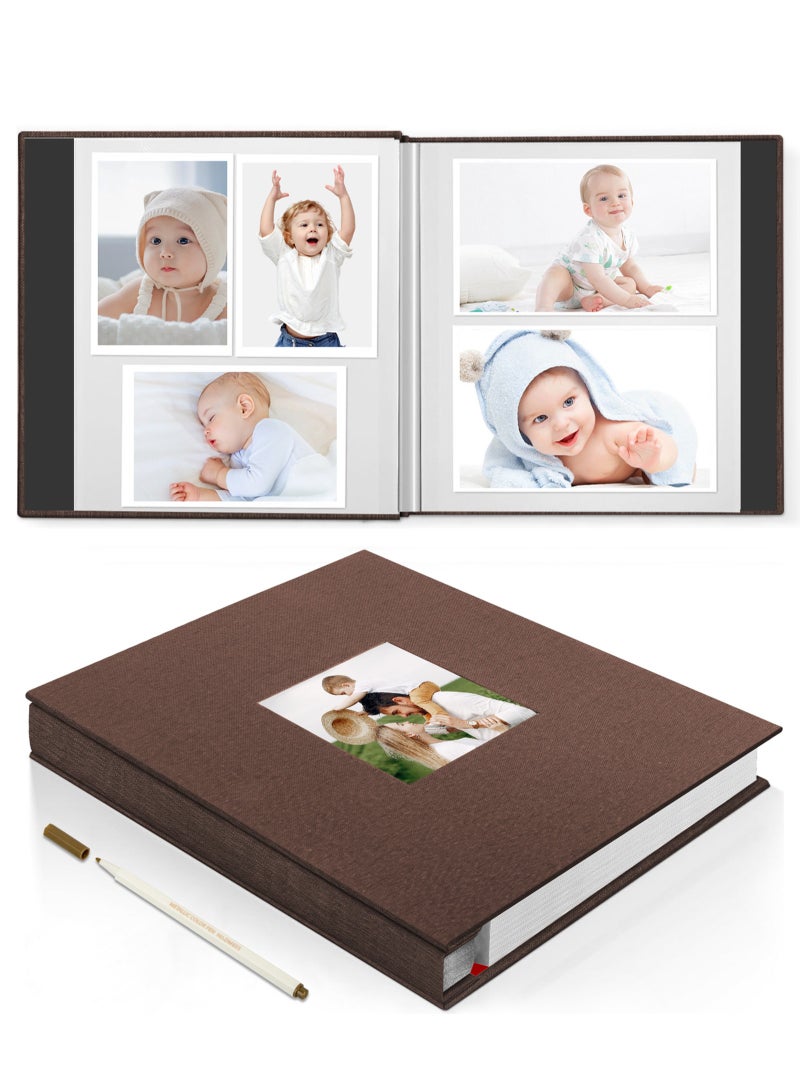 HomarKet Photo Album Self Adhesive Pages Scrapbook Magnetic Photo Albums for 4x6 5x7 8x10 Pictures Sticky Pages Books for Baby Family Wedding 11x10.4 Beige 40 Pages  - Image 1