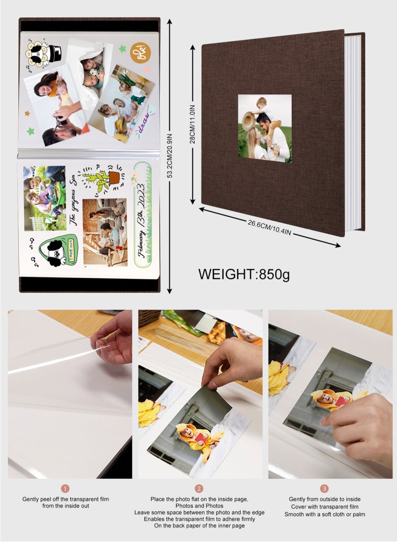 HomarKet Photo Album Self Adhesive Pages Scrapbook Magnetic Photo Albums for 4x6 5x7 8x10 Pictures Sticky Pages Books for Baby Family Wedding 11x10.4 Beige 40 Pages  - Image 2