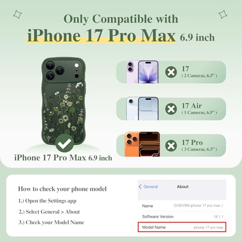 GVIEWIN for iPhone 17 Pro Max Case Compatible with MagSafe [Curly Wave Edge][Full Camera Protection] Floral Translucent Shockproof Magnetic Women Phone Case for 17 Pro Max, Floratopia/Forest Green - Image 2