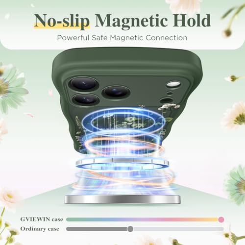 GVIEWIN for iPhone 17 Pro Max Case Compatible with MagSafe [Curly Wave Edge][Full Camera Protection] Floral Translucent Shockproof Magnetic Women Phone Case for 17 Pro Max, Floratopia/Forest Green - Image 3