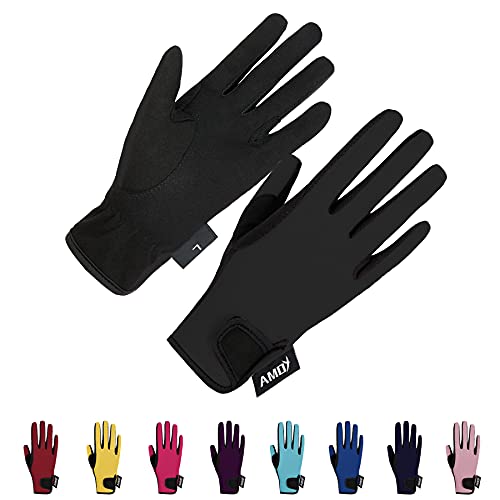 Amoy Kids Horse Riding Gloves Breathable Children Equestrian Horseback Anti-Slipping Boys & Girls Youth Outdoor Biking Cycling Sport Mitts Black L Age 12-14 - Image 1