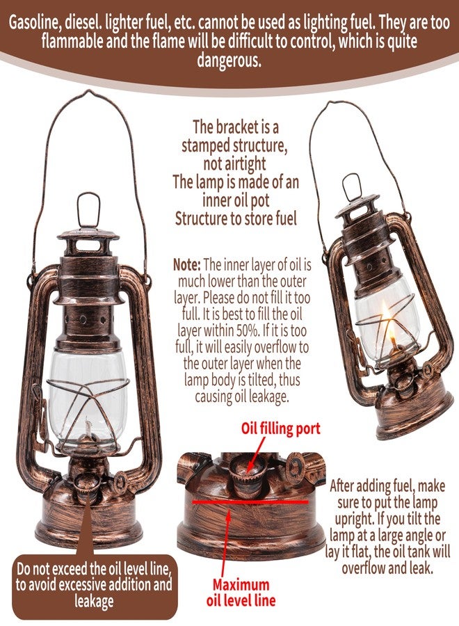 YAKii 2 Pack Vintage Oil Lamp Hurricane Lantern Kerosene Lantern for Indoor Outdoors Decorative Hanging Metal Oil Lanterns with Wick for Hiking Emergency Camping Party Decoration - Image 4