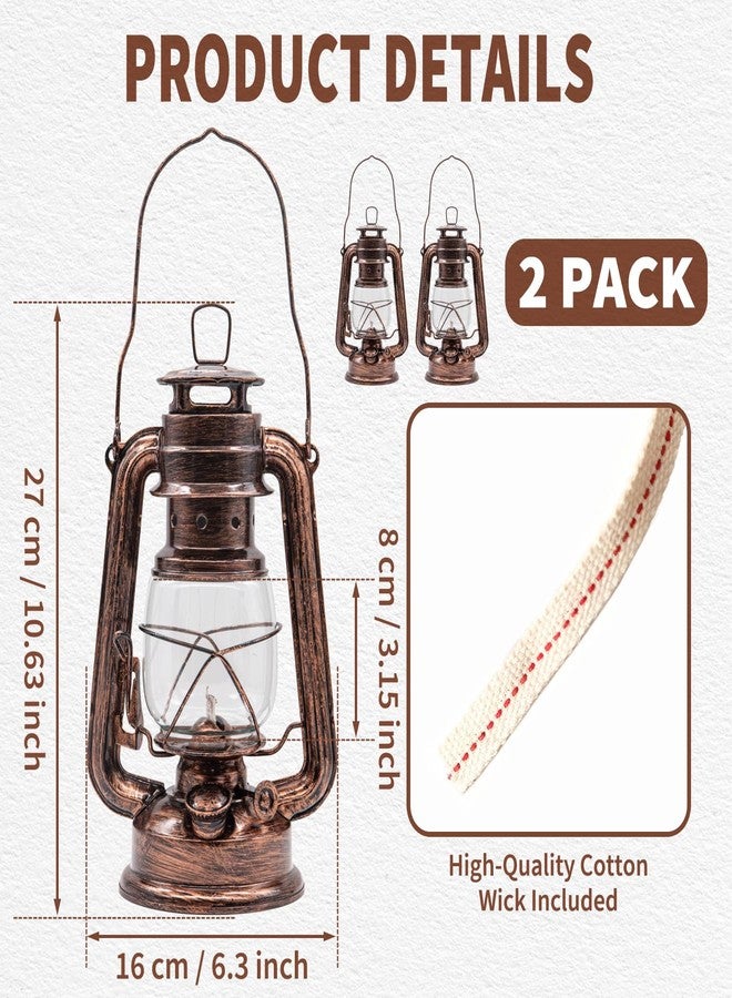 YAKii 2 Pack Vintage Oil Lamp Hurricane Lantern Kerosene Lantern for Indoor Outdoors Decorative Hanging Metal Oil Lanterns with Wick for Hiking Emergency Camping Party Decoration - Image 2
