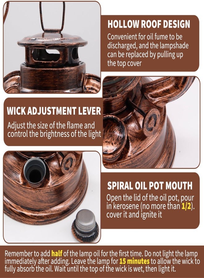 YAKii 2 Pack Vintage Oil Lamp Hurricane Lantern Kerosene Lantern for Indoor Outdoors Decorative Hanging Metal Oil Lanterns with Wick for Hiking Emergency Camping Party Decoration - Image 3