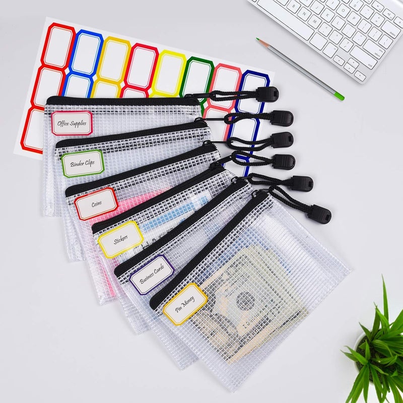 ASTEN 12 Pcs Plastic Mesh Zip File Bags, Waterproof Tear-Resistant Document File Folders, B8 Size Zipper Documents Pouch Document Organizer Bags for School Office Home Travel Storage(5×4.1 Inch) - Image 2