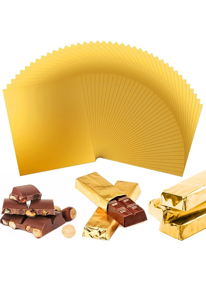 100 قطعة من أغطية ألواح الشوكولاتة، 6 × 7.5 بوصة، أغطية شوكولاتة ذهبية للتغليف بلفائف الألمنيوم المنزلية لتغليف الهدايا - Image 1