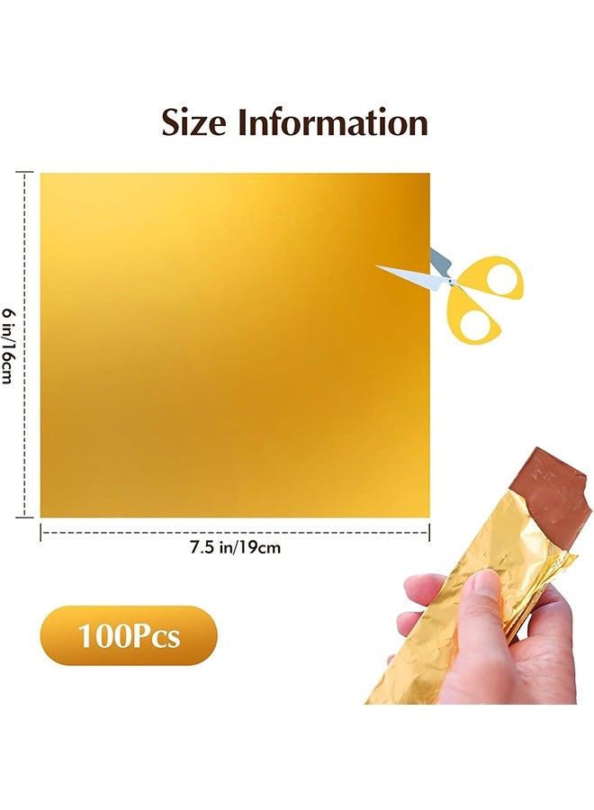 100 قطعة من أغطية ألواح الشوكولاتة، 6 × 7.5 بوصة، أغطية شوكولاتة ذهبية للتغليف بلفائف الألمنيوم المنزلية لتغليف الهدايا - Image 2
