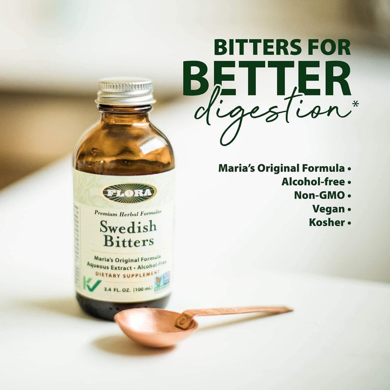 Flora Swedish Bitters  Vegan Digestive Health Supplement  Marias Original Formula  Includes Angelica Root Valerian Root Myrrh Resin  More  NonGMO  Kosher  85 fl oz Glass Bottle - Image 3