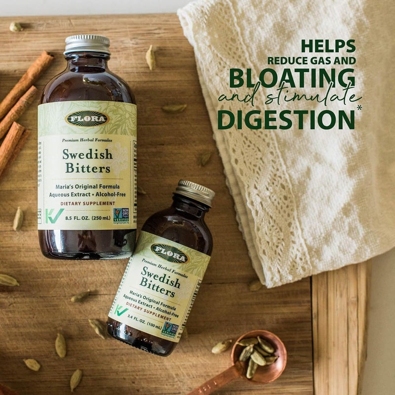 Flora Swedish Bitters  Vegan Digestive Health Supplement  Marias Original Formula  Includes Angelica Root Valerian Root Myrrh Resin  More  NonGMO  Kosher  85 fl oz Glass Bottle - Image 4