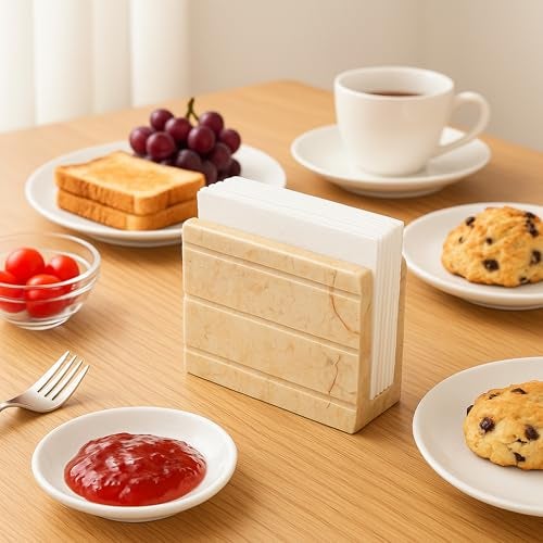 Creative Home Natural Champagne Marble Napkin Holder Stand Tissue Paper Dispenser Dining Table Kitchen Countertop Organizer, Panda Collection, 5.8 x 3 x 4.5 H Inch - Image 2