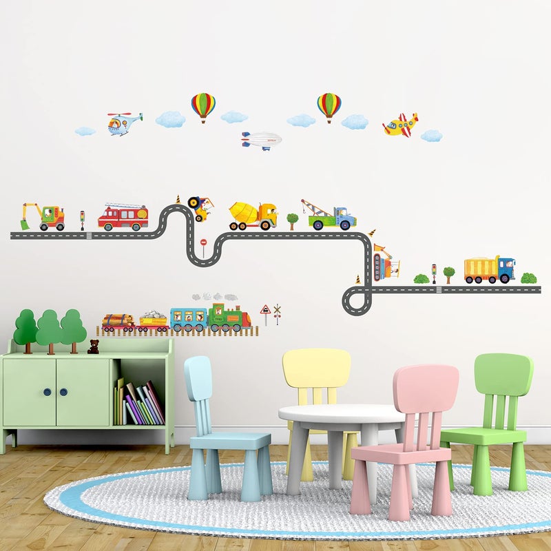BIBS DECOWALL SG-2107 Construction Transportation on The Road Kids Wall Stickers Decals Peel and Stick Removable for Nursery Bedroom Living Room Art murals Decorations - Image 2