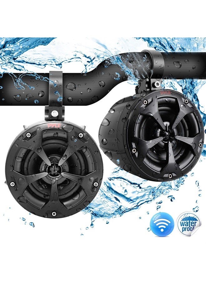Pyle 4” Waterproof Off-Road Bluetooth Speakers -800W Power w/ Amplified Speaker System for ATV/UTV,Aux (3.5mm) Input Jack,Marine Grade Weatherproof,Great for Use w/all 12V Vehicles- PLUTV43BTA ,Black - Image 1